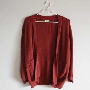 Debut Women's Red S/M Open Front Pocket Knit Soft Casual Collared Cardigan